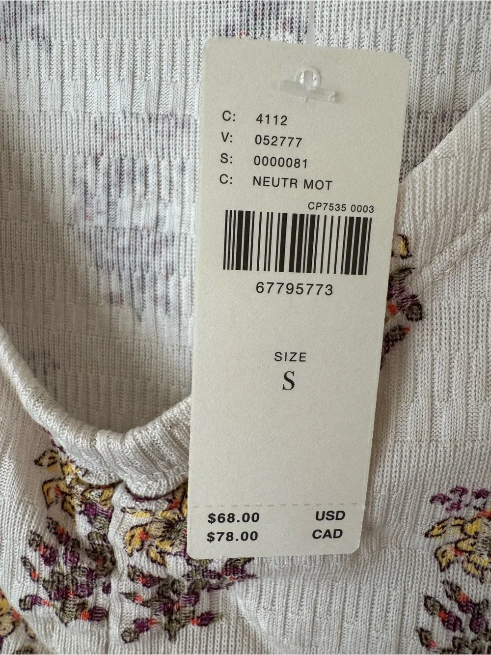Anthropologie NWT Floral Ruched Front Crop Top Small